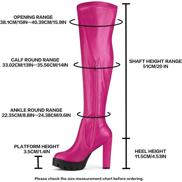 Women's Pink Platform Boots Chunky Heel Over Knee High Rounded Toe Long Boots - Picture 2 of 6